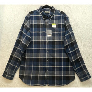 Eddie Bauer Shirt Mens XL Tall Blue Black Plaid Flannel Outdoor Cabin Lumberjack